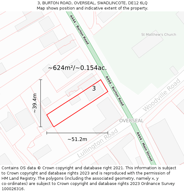 3, BURTON ROAD, OVERSEAL, SWADLINCOTE, DE12 6LQ: Plot and title map