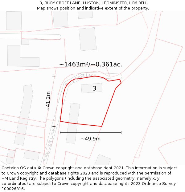 3, BURY CROFT LANE, LUSTON, LEOMINSTER, HR6 0FH: Plot and title map
