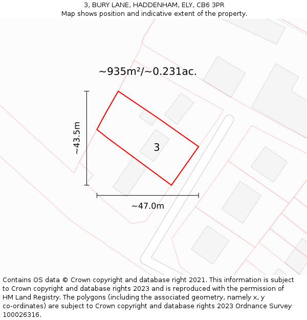 3, BURY LANE, HADDENHAM, ELY, CB6 3PR: Plot and title map