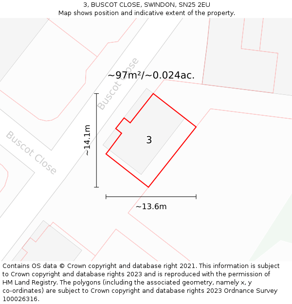 3, BUSCOT CLOSE, SWINDON, SN25 2EU: Plot and title map