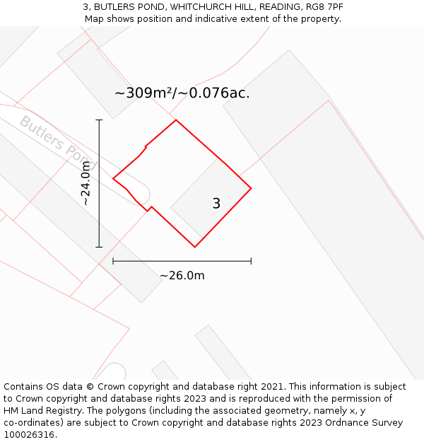 3, BUTLERS POND, WHITCHURCH HILL, READING, RG8 7PF: Plot and title map