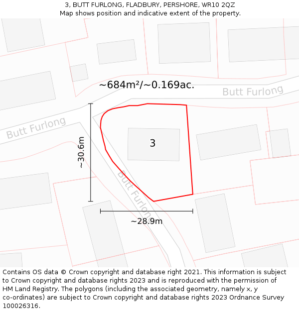 3, BUTT FURLONG, FLADBURY, PERSHORE, WR10 2QZ: Plot and title map