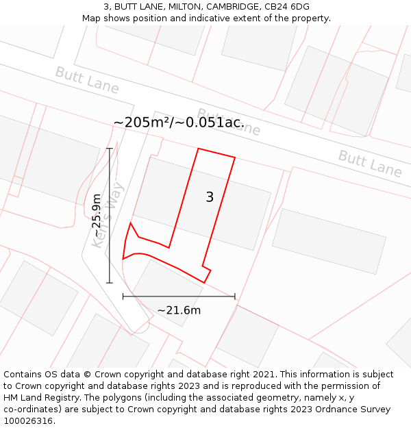 3, BUTT LANE, MILTON, CAMBRIDGE, CB24 6DG: Plot and title map