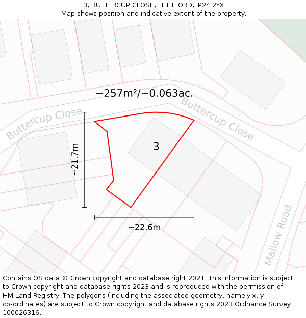 3, BUTTERCUP CLOSE, THETFORD, IP24 2YX: Plot and title map