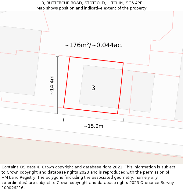 3, BUTTERCUP ROAD, STOTFOLD, HITCHIN, SG5 4PF: Plot and title map