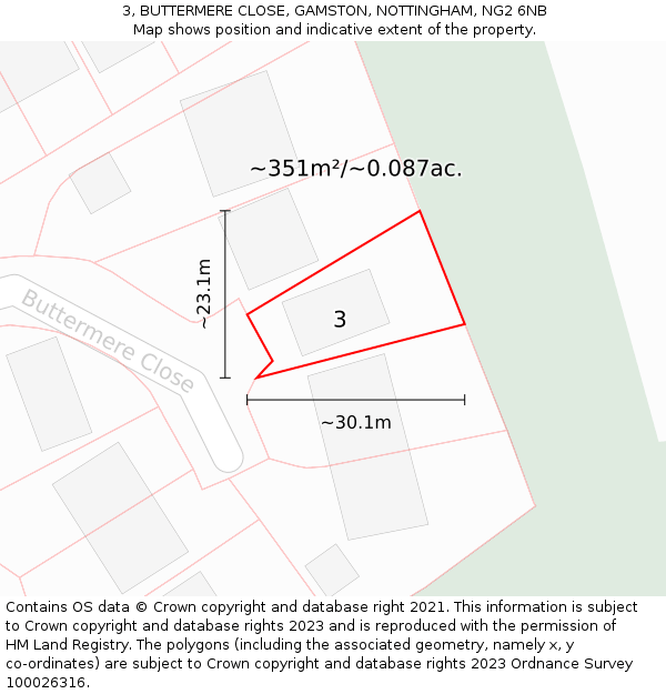 3, BUTTERMERE CLOSE, GAMSTON, NOTTINGHAM, NG2 6NB: Plot and title map