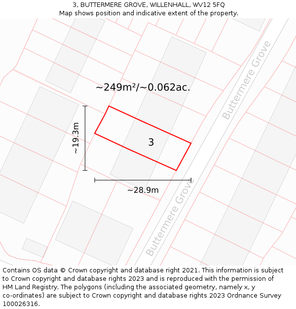 3, BUTTERMERE GROVE, WILLENHALL, WV12 5FQ: Plot and title map