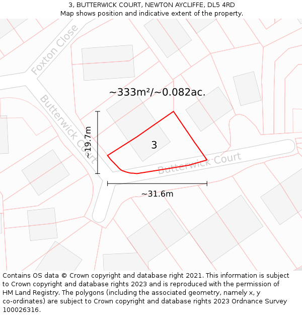 3, BUTTERWICK COURT, NEWTON AYCLIFFE, DL5 4RD: Plot and title map