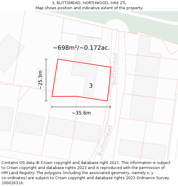 3, BUTTSMEAD, NORTHWOOD, HA6 2TL: Plot and title map