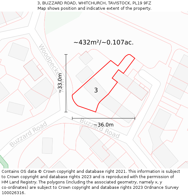 3, BUZZARD ROAD, WHITCHURCH, TAVISTOCK, PL19 9FZ: Plot and title map