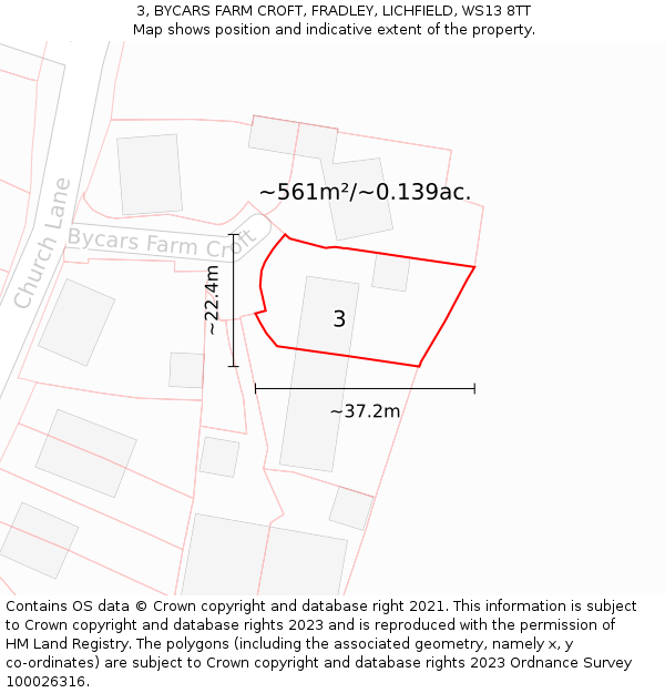 3, BYCARS FARM CROFT, FRADLEY, LICHFIELD, WS13 8TT: Plot and title map