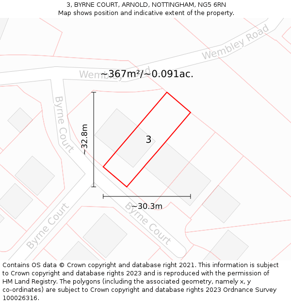 3, BYRNE COURT, ARNOLD, NOTTINGHAM, NG5 6RN: Plot and title map