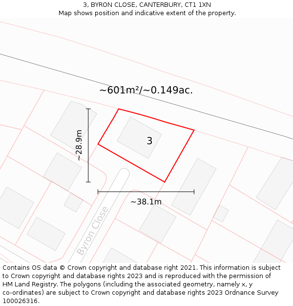 3, BYRON CLOSE, CANTERBURY, CT1 1XN: Plot and title map