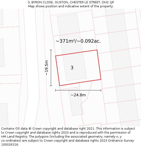 3, BYRON CLOSE, OUSTON, CHESTER LE STREET, DH2 1JP: Plot and title map