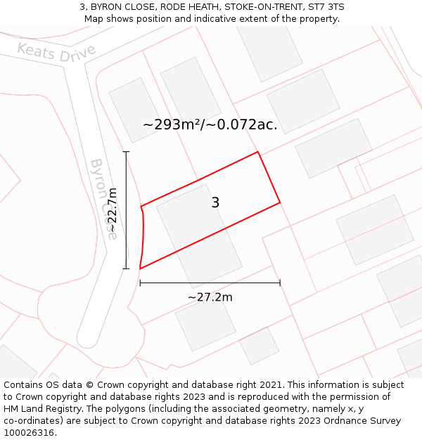 3, BYRON CLOSE, RODE HEATH, STOKE-ON-TRENT, ST7 3TS: Plot and title map