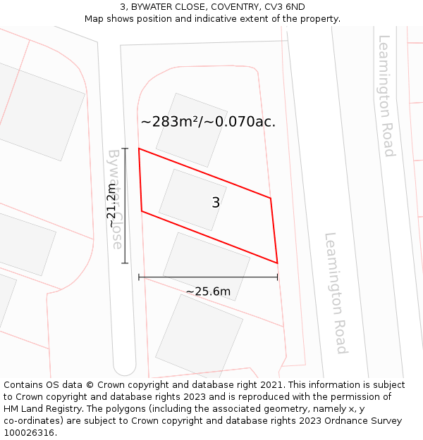 3, BYWATER CLOSE, COVENTRY, CV3 6ND: Plot and title map