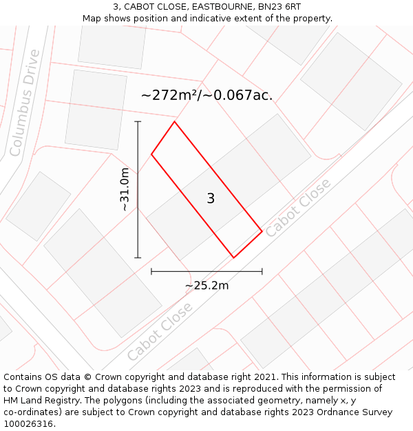 3, CABOT CLOSE, EASTBOURNE, BN23 6RT: Plot and title map