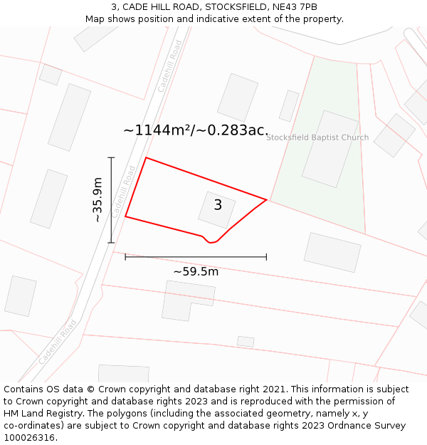 3, CADE HILL ROAD, STOCKSFIELD, NE43 7PB: Plot and title map