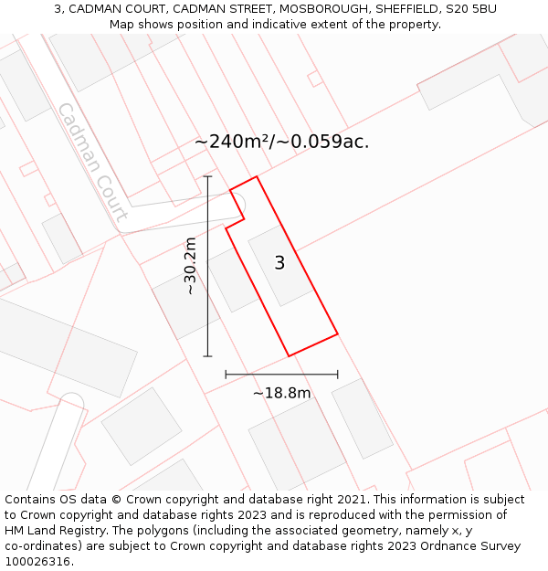 3, CADMAN COURT, CADMAN STREET, MOSBOROUGH, SHEFFIELD, S20 5BU: Plot and title map