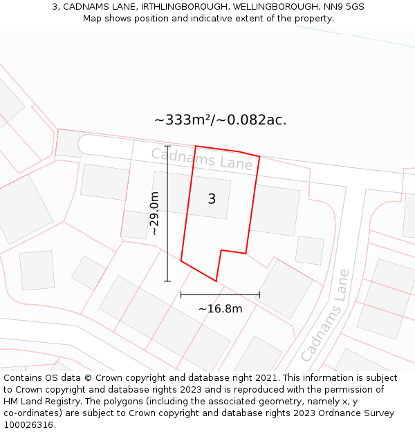 3, CADNAMS LANE, IRTHLINGBOROUGH, WELLINGBOROUGH, NN9 5GS: Plot and title map