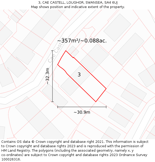 3, CAE CASTELL, LOUGHOR, SWANSEA, SA4 6UJ: Plot and title map