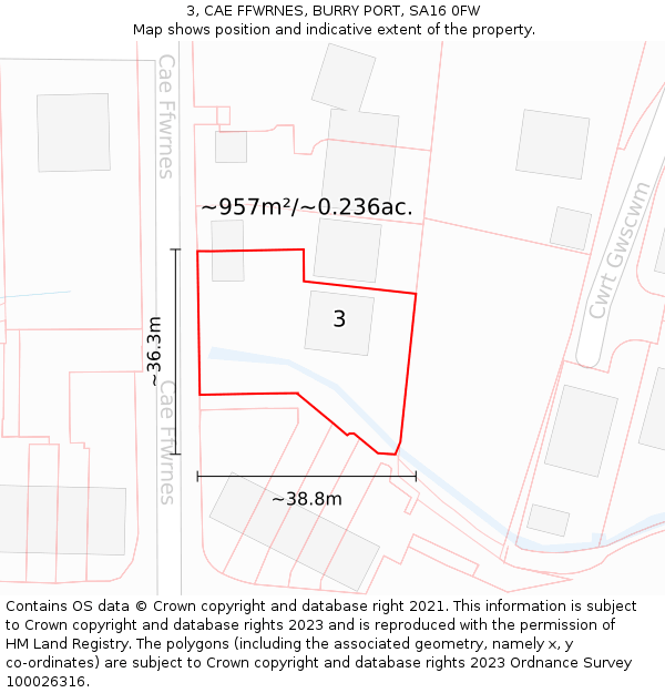 3, CAE FFWRNES, BURRY PORT, SA16 0FW: Plot and title map