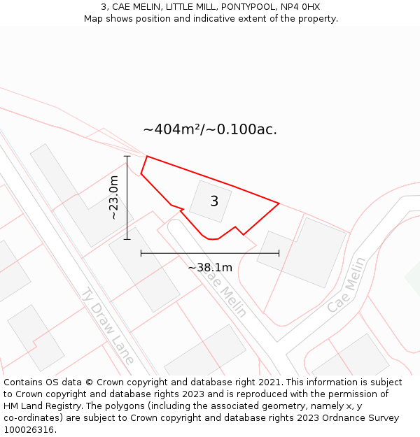 3, CAE MELIN, LITTLE MILL, PONTYPOOL, NP4 0HX: Plot and title map