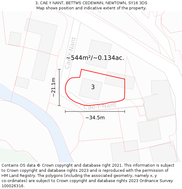 3, CAE Y NANT, BETTWS CEDEWAIN, NEWTOWN, SY16 3DS: Plot and title map