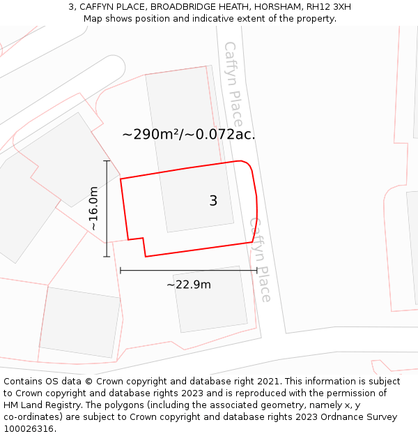 3, CAFFYN PLACE, BROADBRIDGE HEATH, HORSHAM, RH12 3XH: Plot and title map