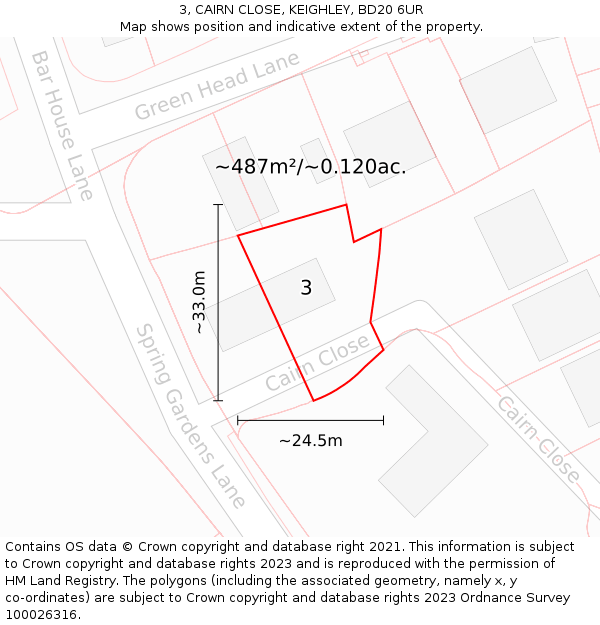 3, CAIRN CLOSE, KEIGHLEY, BD20 6UR: Plot and title map