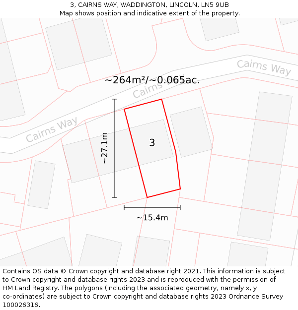 3, CAIRNS WAY, WADDINGTON, LINCOLN, LN5 9UB: Plot and title map