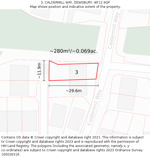 3, CALDERMILL WAY, DEWSBURY, WF12 9QP: Plot and title map