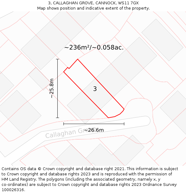 3, CALLAGHAN GROVE, CANNOCK, WS11 7GX: Plot and title map