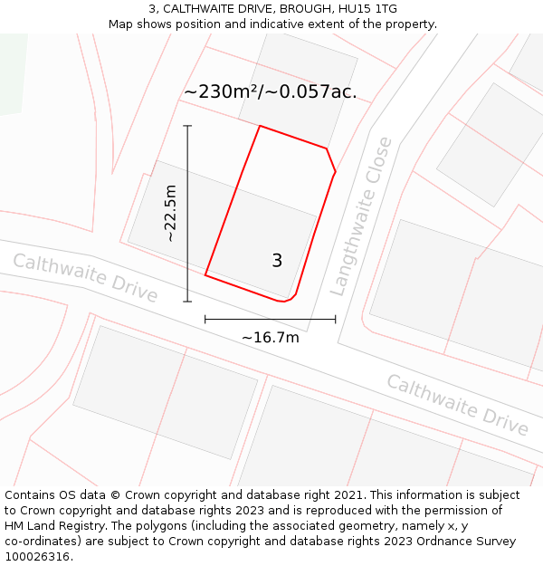 3, CALTHWAITE DRIVE, BROUGH, HU15 1TG: Plot and title map