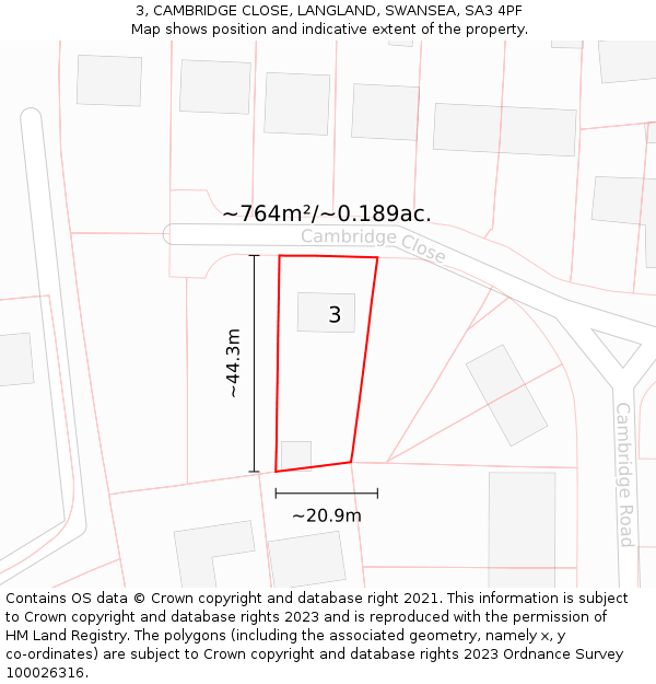 3, CAMBRIDGE CLOSE, LANGLAND, SWANSEA, SA3 4PF: Plot and title map