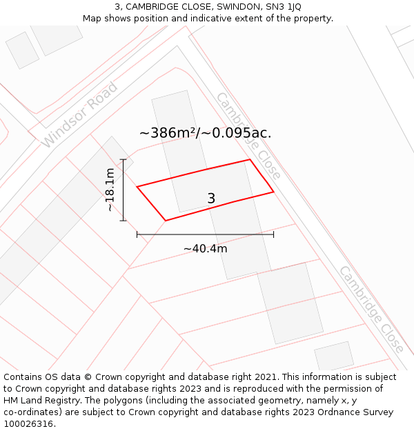 3, CAMBRIDGE CLOSE, SWINDON, SN3 1JQ: Plot and title map