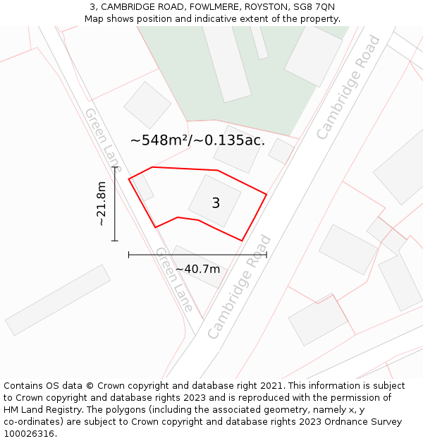 3, CAMBRIDGE ROAD, FOWLMERE, ROYSTON, SG8 7QN: Plot and title map