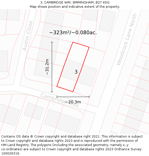 3, CAMBRIDGE WAY, BIRMINGHAM, B27 6SG: Plot and title map