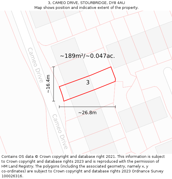 3, CAMEO DRIVE, STOURBRIDGE, DY8 4AU: Plot and title map