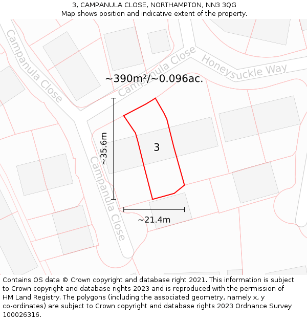 3, CAMPANULA CLOSE, NORTHAMPTON, NN3 3QG: Plot and title map