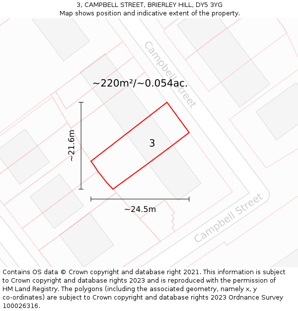 3, CAMPBELL STREET, BRIERLEY HILL, DY5 3YG: Plot and title map