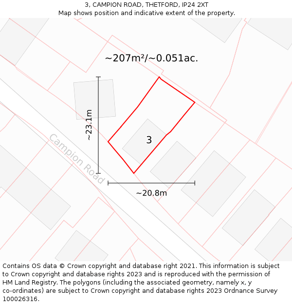 3, CAMPION ROAD, THETFORD, IP24 2XT: Plot and title map