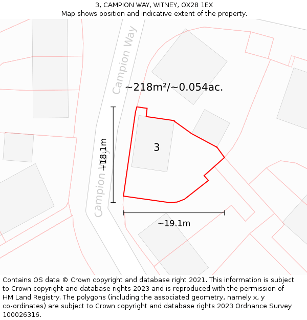 3, CAMPION WAY, WITNEY, OX28 1EX: Plot and title map