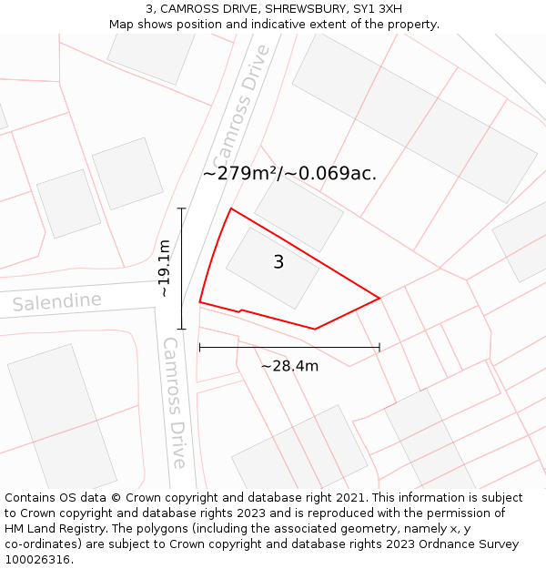 3, CAMROSS DRIVE, SHREWSBURY, SY1 3XH: Plot and title map