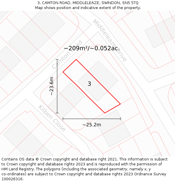 3, CAMTON ROAD, MIDDLELEAZE, SWINDON, SN5 5TQ: Plot and title map