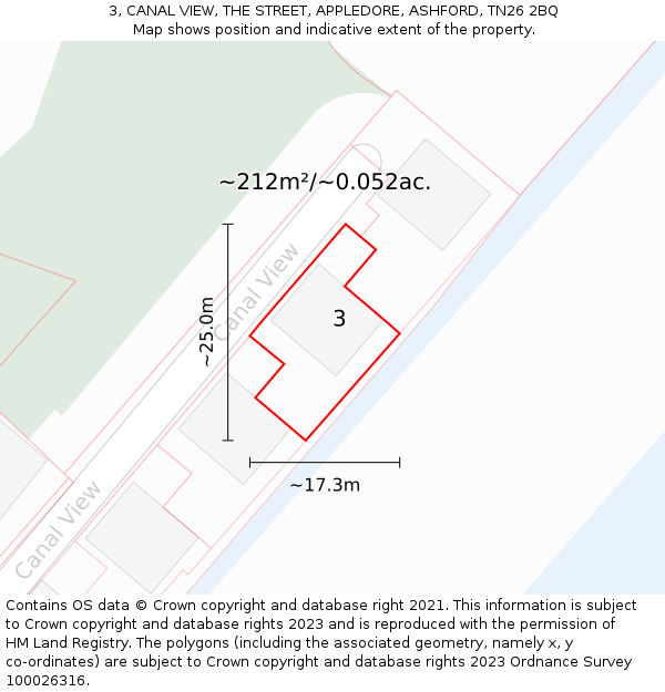 3, CANAL VIEW, THE STREET, APPLEDORE, ASHFORD, TN26 2BQ: Plot and title map