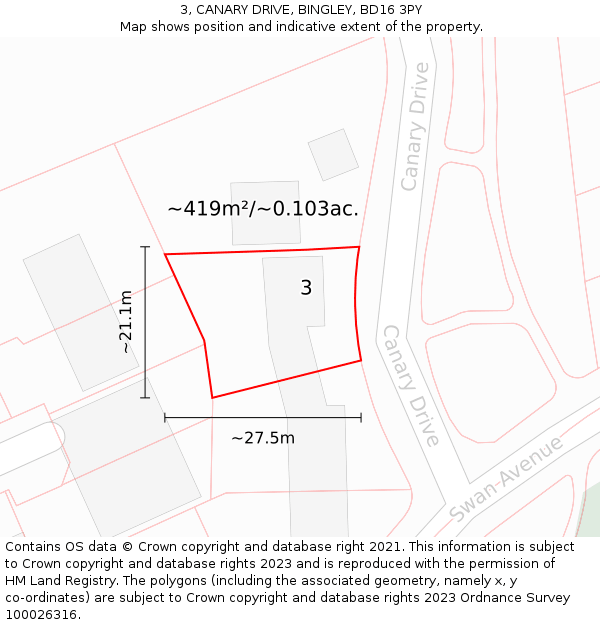 3, CANARY DRIVE, BINGLEY, BD16 3PY: Plot and title map