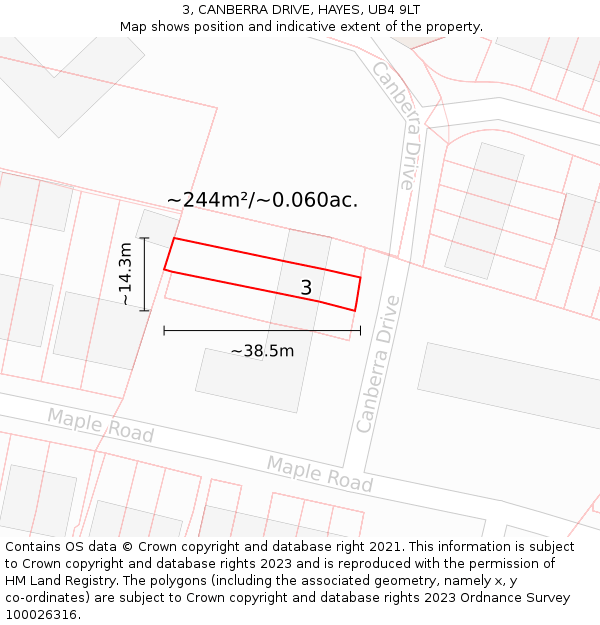 3, CANBERRA DRIVE, HAYES, UB4 9LT: Plot and title map