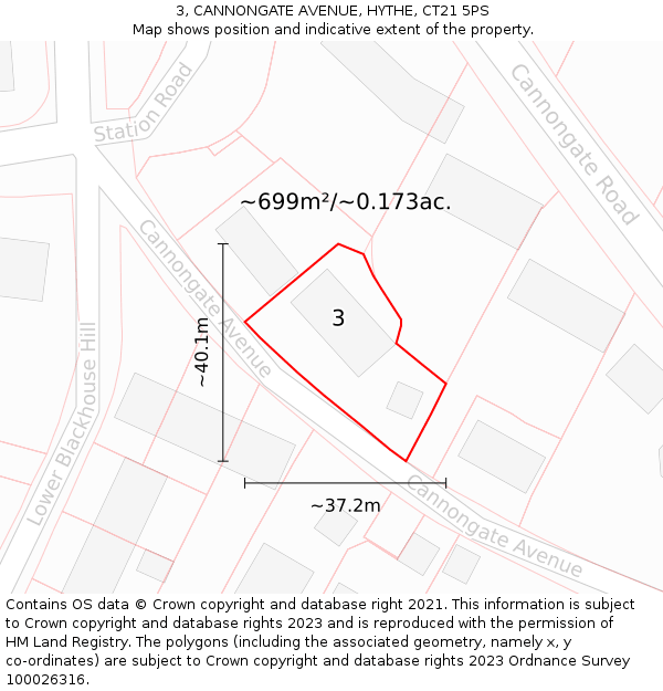 3, CANNONGATE AVENUE, HYTHE, CT21 5PS: Plot and title map