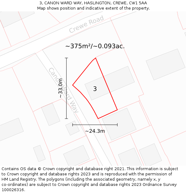 3, CANON WARD WAY, HASLINGTON, CREWE, CW1 5AA: Plot and title map